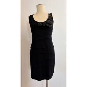 ECI New York Black Cocktail Dress Size 12 Sleeveless Tiered Beaded Detail